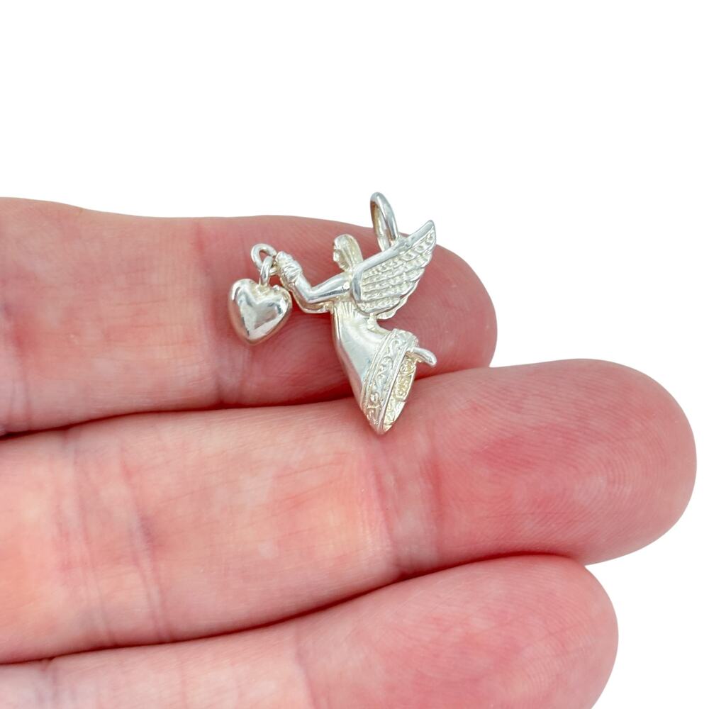 Vintage Sterling Silver 925 Angel Holding Heart Charm